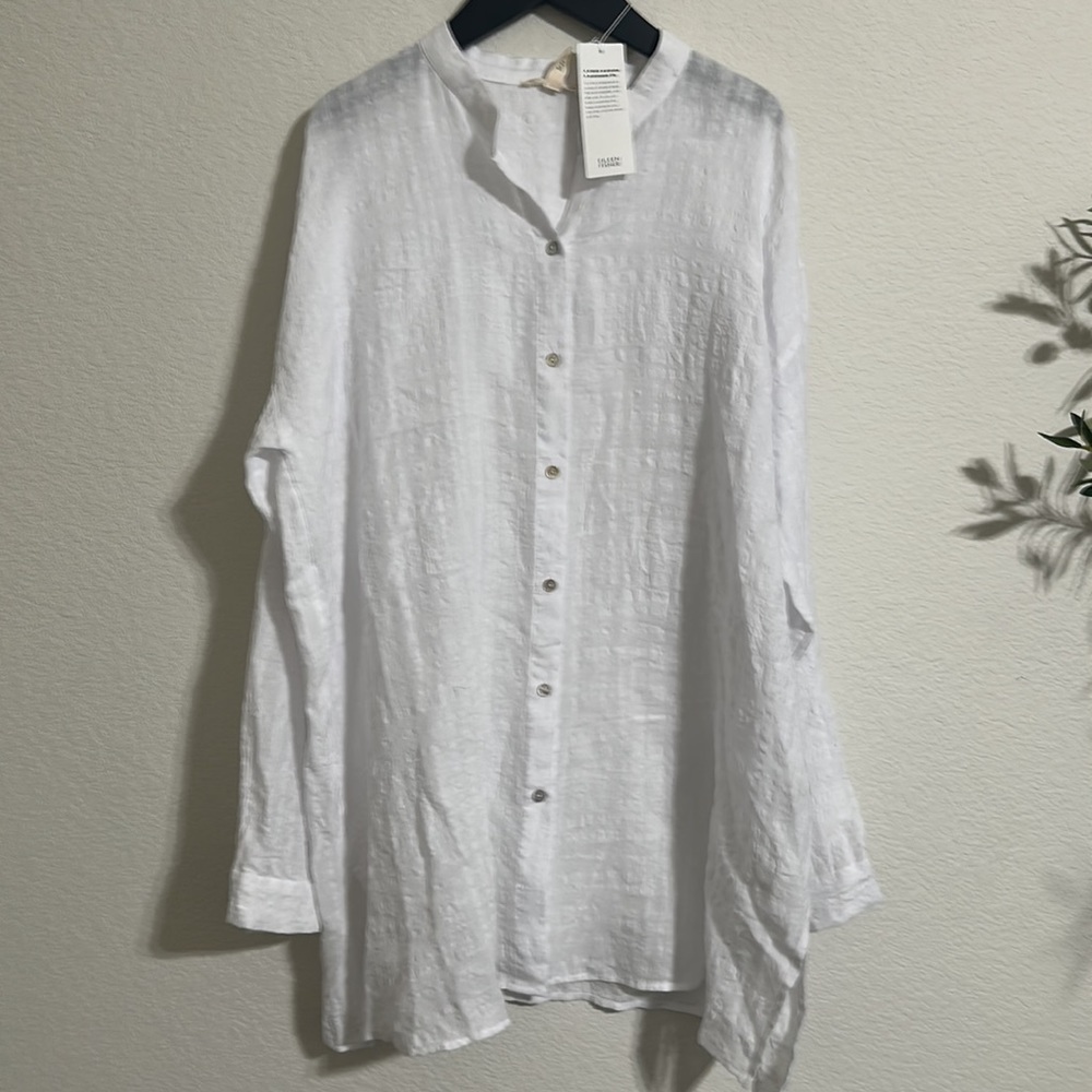 NWT EILEEN FISHER Linen Cotton Sheer Check Mandarin Collar Shirt - Picture 7 of 10
